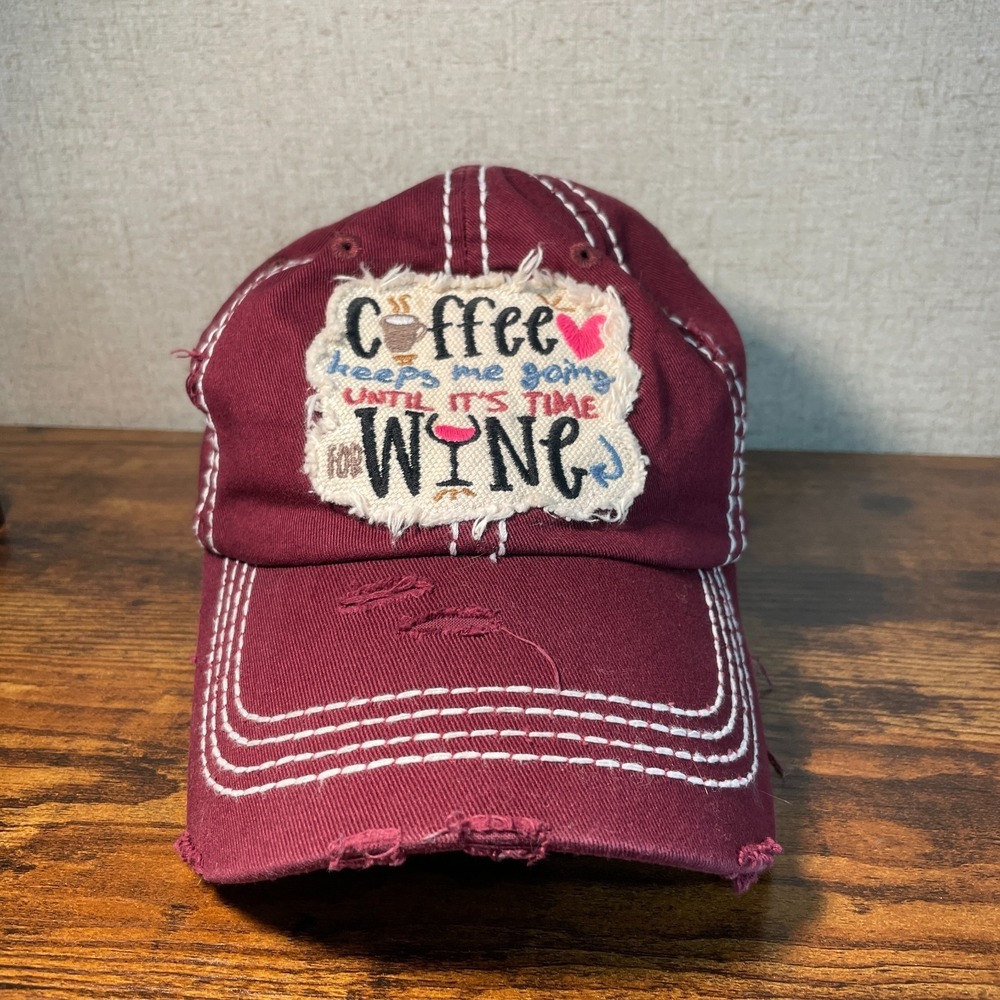 Kbethos Vintage Distressed Baseball Cap Coffee Wine Maroon  Funny Hat